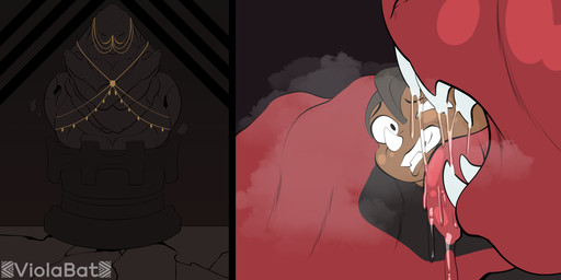 anthro bodily_fluids breath duo male mouth_shot open_mouth oral_vore red_body red_scales saliva scales sculpture statue statuefication vore viola_bat anon ambiguous_species scalie absurd_res hi_res