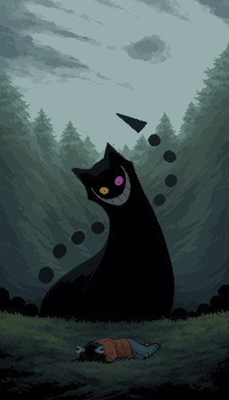 anthro black_body black_hair duo female feral forest grass hair heterochromia horn lying on_front outside plant smile tree sharfav3in deltarune undertale_(series) dess_holiday friend_(deltarune) deer domestic_cat felid feline felis mammal new_world_deer reindeer 2025 hi_res