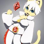 anthro blue_eyes breasts clothing diamond_(gem) female fur gem hair kemono solo white_hair yellow_body yellow_fur unp domestic_cat felid feline felis mammal 1:1