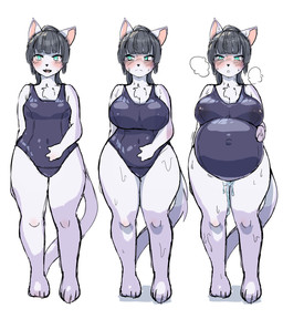 amniotic_fluid anthro belly belly_expansion big_breasts blush bodily_fluids breast_expansion breasts breath butt butt_expansion clothing expansion female fur genital_fluids grey_hair hair hand_on_belly hand_on_own_belly lactating lactating_through_clothing navel_outline nipple_outline one-piece_swimsuit panting pregnancy_progression pregnant pregnant_anthro pregnant_female school_swimsuit simple_background solo sweat swimwear teal_eyes thick_thighs water_breaking wet wet_clothing white_background white_body white_fur wide_hips shikibetsuko domestic_cat felid feline felis mammal 2023 absurd_res colored digital_media_(artwork) hi_res shaded
