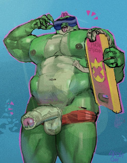 anthro balls belly big_butt big_penis butt erection foreskin genitals humanoid_genitalia humanoid_penis male muscular nipples pecs penis solo tongue tongue_out nova_morto brawl_stars supercell_(company) buzz_(brawl_stars) crocodilian humanoid reptile scalie