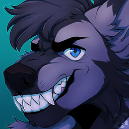 anthro bared_teeth blue_eyes dewlap_(anatomy) fur grey_body grey_fur jowls looking_at_viewer male smile smiling_at_viewer smirk smirking_at_viewer solo teeth_showing sharky_snapz jonathan_silves canid canine canis mammal wolf 1:1 hi_res