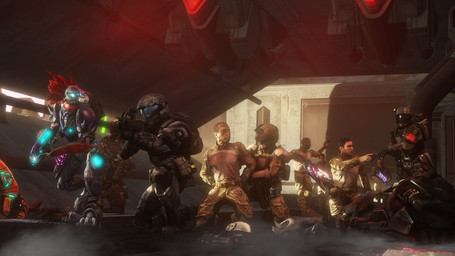 anthro arm_feathers arm_tuft battle_rifle battle_rifle_(halo) beak blue_eyes death digitigrade feather_hair feathered_crest feathers female female_anthro full_armor glowing glowing_eyes grey_body grey_scales group gun handgun head_crest human_focus male marines needle_rifle needler not_furry_focus odst pistol pseudo_hair ranged_weapon red_body red_feathers scales spiker_(halo) tuft unsc weapon bravo44 halo_(series) microsoft xbox_game_studios alien avian human jiralhanae kig-yar mammal scalie t'vaoan unggoy 16:9 3d_(artwork) colored digital_media_(artwork) hi_res widescreen