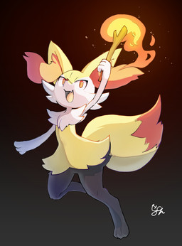 3_fingers 3_toes ambiguous_anthro ambiguous_gender anthro arm_tuft biped black_body black_fur cheek_tuft chest_tuft digitigrade dipstick_tail elemental_manipulation facial_tuft fangs featureless_crotch feet fingers fire fire_manipulation flat_chested flesh_fang front_view fur holding_object holding_stick inner_ear_fluff logo looking_up markings multicolored_body multicolored_fur nude_ambiguous nude_anthro on_one_leg open_mouth open_smile orange_body orange_eyes orange_fur orange_nose orange_tail_tip pointy_ears prick_ears pupils shoulder_tuft simple_background slit_pupils smile snout solo standing stick tail tail_markings teeth three-quarter_view toes tuft two_tone_tail white_body white_fur yellow_body yellow_fur yellow_tail sesamin_333 nintendo pokemon braixen canid canine fox generation_6_pokemon mammal pokemon_(species) 2024 artist_logo cel_shading digital_drawing_(artwork) digital_media_(artwork) full-length_portrait hi_res portrait shaded signature
