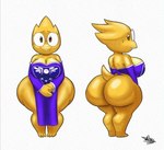 anthro big_breasts big_butt bodily_fluids bottomless breasts buckteeth butt cleavage clothed clothing curvy_figure delta_rune_(emblem) eyewear female front_view frown glasses hands_together huge_butt huge_hips huge_thighs hyper hyper_butt hyper_hips looking_at_viewer nervous non-mammal_breasts pigeon_toed robe short_stack side_boob simple_background smile solo standing sweat sweatdrop symbol teeth thick_thighs wide_hips yellow_body tansau undertale undertale_(series) alphys lizard reptile scalie hi_res