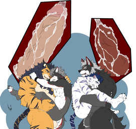 abdominal_bulge age_difference anal anal_penetration animal_genitalia animal_penis anthro anthro_on_anthro anthro_penetrated anthro_penetrating anthro_penetrating_anthro balls beard black_body black_fur blue_body blue_eyes blue_fur blue_hair blush blush_lines bodily_fluids canine_genitalia canine_penis child_swap cum cum_inside ejaculation facial_hair father_swap fur genital_fluids genitals grey_body grey_fur grey_hair group hair hand_on_head hand_on_shoulder hands_behind_back horn humanoid_genitalia humanoid_penis larger_male male male/male male_penetrated male_penetrating male_penetrating_anthro male_penetrating_male mature_male multicolored_body multicolored_fur muscular muscular_anthro muscular_male nipples older_male parent_swap pecs penetration penile penile_penetration penis red_body red_fur relative_swap sex simple_background size_difference smaller_male smaller_penetrated son_swap striped_body striped_fur stripes tail vein veiny_penis white_body white_fur yellow_body yellow_fur younger_male younger_penetrated hunterramirez damon_(karlwolf) karl_(karlwolf) kiba_(toboe2) toboe_(toboe2) canid canine canis felid mammal pantherine tiger wolf hi_res father_(lore) father_and_child_(lore) father_and_son_(lore) parent_(lore) parent_and_child_(lore) parent_and_son_(lore) son_(lore)