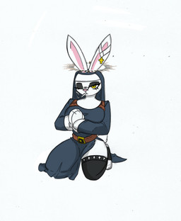 anthro big_breasts breasts bullet clothing cross female legwear nun nun_outfit solo stockings thick_thighs pace-maker fan_character nun_bun_with_guns lagomorph leporid mammal rabbit hi_res