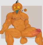 balls big_balls big_penis bodily_fluids emoji erection genital_fluids genitals heart_symbol humanoid_genitalia humanoid_penis male muscular nipples not_furry orange_body penis precum saggy_balls simple_background solo tongue tongue_out vein veiny_penis deuzion animate_inanimate monster 2023 absurd_res hi_res