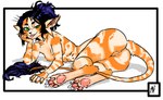 6_breasts 6_fingers anthro barefoot black_hair blep breasts butt claws feet female fingers foot_focus fur genitals green_eyes hair hindpaw long_hair looking_at_viewer multi_breast nude orange_body orange_skin pawpads paws ponytail pussy shrimp_pattern simple_background smug solo tail teeth toe_claws toes tongue tongue_out whiskers aph_(artist) voices_of_the_void leyna_smirnova_adamaris alien ariral felid feline mammal digital_media_(artwork) hi_res