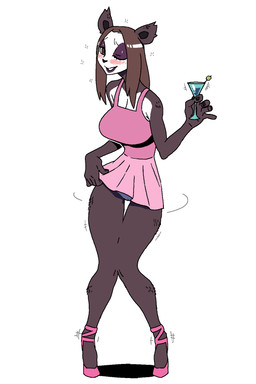 anthro bare_shoulders big_breasts blush breasts drunk female flashing genitals grin looking_at_viewer one_eye_closed smile solo substance_intoxication vulva wink jijis-waifus bear giant_panda mammal 2:3 hi_res