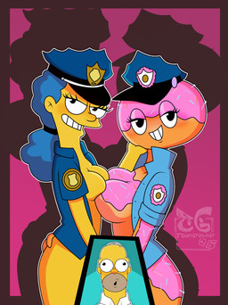 big_breasts blue_hair blush breast_size_difference breast_squish breasts breasts_frottage butt canon_couple clothed clothed_human clothed_male clothing derp_eyes dessert doughnut duo female female/female female_human female_humanoid food for_a_head hair holding_cheek huge_breasts husband husband_and_wife looking_at_viewer male male_human married_couple partially_clothed partially_clothed_female partially_clothed_human partially_clothed_humanoid pastry pink_frosted_sprinkled_doughnut police police_hat police_officer police_uniform simple_background smile sprinkles squish teeth thick_thighs uniform wife yellow_body yellow_skin toongrowner epic_games fortnite the_simpsons constable_sprinkle_(fortnite) homer_simpson marge_simpson food_creature food_head human humanoid mammal object_head digital_media_(artwork) hi_res