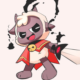 ambiguous_gender anthro bell bottomless bottomless_anthro cloak clothed clothing fur horn melee_weapon monotone_background open_mouth open_smile pseudo_clothing simple_background smile solo sword weapon white_background wool_(fur) choki cult_of_the_lamb massive_monster_(studio) lamb_(cult_of_the_lamb) bovid caprine mammal sheep 2022 absurd_res hi_res