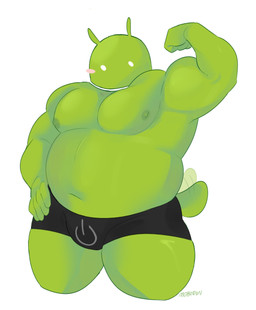antennae_(anatomy) belly blush_marks boxer_briefs clothing flexing machine male moobs nipples overweight overweight_male power_symbol solo tail tail_motion tailwag underwear mobrunrun bugdroid humanoid robot robot_humanoid absurd_res hi_res
