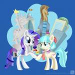 abstract_background blue_eyes blue_hair building cutie_mark duo female feral fire flag flower hair horn manehattan multicolored_hair plant purple_hair sculpture standing statue two_tone_hair swanlullaby friendship_is_magic hasbro my_little_pony mythology coco_pommel_(mlp) rarity_(mlp) earth_pony equid equine horse mammal mythological_creature mythological_equine pony unicorn 1:1 2014