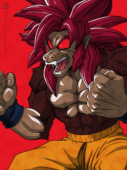 anthro big_hands brown_body brown_fur fur hair male muscular red_eyes red_hair screaming simple_background solo super_saiyan super_saiyan_4 tail prismanoodle dragon_ball dragon_ball_daima goku alien haplorhine mammal monkey primate saiyan 3:4 hi_res