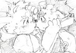 anthro blush bodily_fluids duo male male/male nose_kiss slightly_chubby sweat young zimsanada2 asian_mythology east_asian_mythology japanese_mythology lifewonders mythology tokyo_afterschool_summoners agyo_(tas) inaba_(tas) foo_dog komainu lagomorph leporid mammal rabbit yokai hi_res sketch