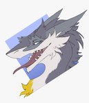 2019 absurd_res anthro blue_background blue_eyes countershading digital_drawing_(artwork) digital_media_(artwork) experimental fur grey_body grey_fur headshot_portrait hi_res icon kel looking_at_viewer mammal markings open_mouth portrait sergal simple_background sketch smile snout solo tan_body tan_fur tongue tongue_out vilous_universe white_background yellow_markings zephra