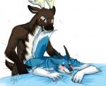 anal anthro antlers bed blush duo furniture happy happy_sex horn male male/male male_penetrated male_penetrating male_penetrating_male penetration sex tongue cartoonlion icehawk buck_(icehawk) lyle_(icehawk) canid canine canis deer hybrid mammal new_world_deer reindeer wolf