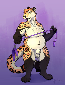 animal_genitalia anthro balls collar front_view fully_sheathed genitals jaguar_spots leash leashed_collar male nude_male overweight sheath solo standing marscanis felid feline jaguar mammal pantherine absurd_res hi_res