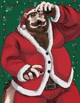 anthro beard belly black_nose bottomwear brown_body brown_fur bulge christmas_clothing christmas_headwear clothing eyewear facial_hair fur glasses hat headgear headwear holidays male mature_male mustache overweight overweight_male pants santa_hat solo naikuma christmas santa_claus bear mammal 2021 absurd_res hi_res