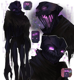 :3 ambiguous_gender anthro big_mouth_(anatomy) black_body black_skin bottomwear bottomwear_aside clothed clothing clothing_aside cutaway exclamation_point glowing glowing_eyes glowing_mouth hairless loincloth loincloth_aside long_arms looking_at_viewer magic magic_user markings mouth_shot open_mouth partially_clothed purple_glow purple_markings ribs simple_background skinny solo square_eyes standing tall torn_clothing white_background wide_mouth anessthetic microsoft minecraft mojang xbox_game_studios enderman 2025 hi_res portrait signature three-quarter_portrait