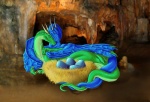 blue_body cave detailed_background duo egg female feral green_body male membrane_(anatomy) membranous_wings nest romantic romantic_ambiance romantic_couple tail wings athus mythology kalruch sarmy dragon mythological_creature mythological_scalie scalie