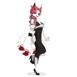 anthro black_clothing black_dress black_purse clothing container cup dipstick_ears dipstick_tail dress ear_markings female footwear fur glass glass_container glass_cup gold_(metal) gold_jewelry hair high_heels jewelry looking_at_viewer markings multicolored_ears pink_hair pink_pupils pupils purse red_ear_tips red_tail_tip scar shoes solo tail tail_markings white_body white_ears white_fur white_tail oylucca epic_games fortnite hollow_hip_backless_chain_dress kimiko_five-tails canid canine fox mammal 1:1 absurd_res hi_res