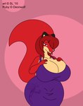 anthro big_breasts breasts cleavage clothed clothing copyright_symbol dress female hair huge_breasts markings mole_(marking) purple_eyes red_hair solo symbol satsumalord ruby_(deonwolf) canid canine fox mammal 2010 digital_media_(artwork)