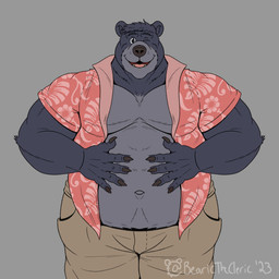 anthro belly big_belly fur grey_body grey_fur male musclegut muscular muscular_male one_eye_closed overweight overweight_male solo wink bearicthecleric disney the_jungle_book baloo bear mammal 1:1 hi_res
