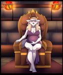anthro belly big_belly black_nose breasts canid canine canis chair cleavage clothed clothing crown digital_media_(artwork) female fur furniture hair headgear hi_res male_(lore) mammal mature_female pregnant pregnant_anthro pregnant_female shaded solo sve_ulfrota throne unimpressed white_body white_fur white_hair wolf ziggie13