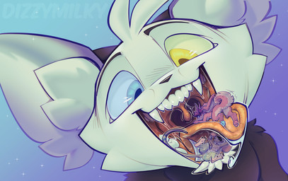ambiguous/ambiguous ambiguous_gender anthro black_body black_fur bodily_fluids canine_teeth fur grey_body grey_fur group heterochromia lying macro macro_anthro micro mouth_shot on_back on_front open_mouth saliva saliva_on_face saliva_on_tongue saliva_string tail tail_motion tailwag teeth tongue tongue_out trio uvula vore dizzymilky dizzy_(dizzymilky) domestic_cat felid feline felis mammal mouse murid murine rodent hi_res