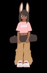 anthro bottomwear brown_body brown_fur brown_hair clothing femboy footwear front_view fur hair long_ears looking_at_viewer male midriff navel pants pink_clothing pink_shirt pink_topwear shirt shoes simple_background skateboard solo standing tan_bottomwear tan_clothing tan_pants topwear transparent_background vehicle white_clothing white_footwear white_shoes twang janis_(twang) lagomorph leporid mammal rabbit 2024 alpha_channel