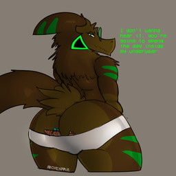 anthro big_butt butt clothing macro male male/male micro underwear archenarie kairos_(archenarie) zanite kobold scalie sergal 1:1 hi_res