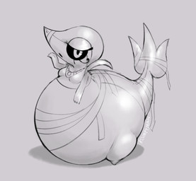 ambiguous_gender belly big_belly feral looking_at_viewer morbidly_obese obese overweight solo klumpyman nintendo pokemon generation_5_pokemon pokemon_(species) snivy 2026 digital_drawing_(artwork) digital_media_(artwork) english_description greyscale monochrome