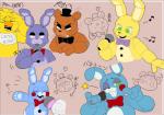 anthro bodily_fluids bow_(feature) bow_tie drooling heart_symbol machine saliva simple_background sound_effects star_symbol sweat sweatdrop text ak_akikaze five_nights_at_freddy's five_nights_at_freddy's_2 five_nights_at_freddy's_3 five_nights_at_freddy's_4 scottgames sister_location bonnie_(fnaf) chica_(fnaf) fredbear_(fnaf) freddy_(fnaf) funtime_freddy_(fnafsl) puppet_bonnie_(fnafsl) spring_bonnie_(fnaf) toy_bonnie_(fnaf) toy_freddy_(fnaf) animatronic avian bear bird chicken galliform gallus_(genus) lagomorph leporid mammal phasianid rabbit robot 2018 digital_media_(artwork) japanese_text translated