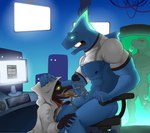 5_fingers abs anthro anthro_on_anthro balls beak biceps biped blue_glans bodily_fluids bottomless bottomless_anthro bottomless_male bottomwear bottomwear_down chair claws clothed clothing computer computer_mouse dark_glans desktop detailed_background dorsal_fin electronics empty_eyes erection eyebrows fangs feet fin finger_claws fingers flaccid foreskin furniture genitals glans glowing glowing_eyes green_sclera hand_on_another's_head hand_on_head head_fin hood hood_up hoodie humanoid_feet humanoid_genitalia humanoid_hands humanoid_penis interspecies jewelry keyboard laboratory long_tongue looking_pleasured machine male male/male monitor mostly_nude mostly_nude_anthro mostly_nude_male muscular muscular_anthro muscular_male necklace nipples non-mammal_balls non-mammal_nipples nude nude_anthro nude_male office_chair on_chair open_mouth oral orgasm pants pants_down partially_clothed pecs penile penis plantigrade program raised_clothing raised_shirt raised_topwear red_clothing red_shirt red_topwear retracted_foreskin saliva saliva_on_tongue screen screen_glow sex sharp_teeth shirt sitting sitting_on_chair size_difference smile stasis_tank table tail tailless teeth tentacle_sex tentacle_tongue tentaclejob tentacles thick_eyebrows tongue tongue_out tonguejob topwear topwear_only vein veiny_penis white_clothing white_hoodie white_shirt white_topwear wire yellow_eyes elfein tdxlabs background_character elfein_(character) nameless_character todex_(character) avian avian_demon bird corvid corvus_(genus) crow crow_demon demon fish lizard marine oscine passerine reptile scalie shark 2016 colored colored_line_art digital_drawing_(artwork) digital_media_(artwork) shaded