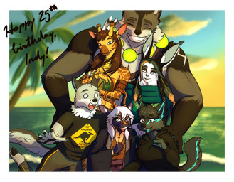 anthro beach black_body black_fur black_hair black_nose blue_body blue_scales breasts brown_body brown_fur brown_hair clothed clothed_anthro clothed_female clothed_male clothing fangs female fur grey_body grey_fur grin group hair halter_top happy_birthday hoodie male markings multicolored_body multicolored_fur photo robe scales shirt smile spots spotted_body spotted_fur t-shirt tail tank_top teeth topwear two_tone_body two_tone_fur white_body white_fur white_hair yellow_body yellow_fur zendrid mythology emma_(furtato) gjall_(gjallarhorn) indygo_(zendrid) naya_(byrth) sven_hatisson tempus_(dr_whooves) canid canine canis domestic_dog dragon giraffe giraffid husky kirin lagomorph leporid mammal mythological_creature mythological_scalie nordic_sled_dog rabbit scalie spitz wolf absurd_res hi_res nonbinary_(lore)
