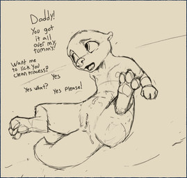 3_toes after_sex anthro anus arm_support backward_arm_support bodily_fluids cum cum_on_belly cum_on_body cum_on_tail cum_on_vulva dialogue feet female flat_chested genital_fluids genitals hindpaw implied_incest loli looking_away lying midriff nipples nude offscreen_character on_back one_leg_up open_mouth pawpads paws perspective question raised_leg solo spread_legs spreading tail talking_to_another text toes vulva yes-no_question young young_anthro young_female mc1 mammal mustelid otter absurd_res english_text hi_res sketch