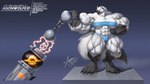 anthro bicep_curl big_muscles black_hole claws digitigrade female fur huge_muscles hyper hyper_muscles muscular toe_claws vein white_body white_fur agonwolfe iridium canid canine canis humanoid mammal wolf 16:9 hi_res widescreen