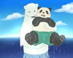 belly black_nose blush clothing duo male overweight overweight_male swimwear water wet kumao mohumohuotou okatana privateotou shirokuma_cafe panda-kun shirokuma bear giant_panda mammal polar_bear ursine 5:4