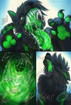 anthro black_body black_fur bodily_fluids cheek_tuft collar drooling ears_back eyes_closed facial_tuft fangs front_view fur glistening glistening_eyes green_collar green_eyes green_insides green_pawpads green_tongue grey_hair hair internal male mouth_shot narrowed_eyes neck_bulge open_mouth pawpads pivoted_ears saliva saliva_on_tongue saliva_string sharp_teeth short_hair simple_background solo teeth tongue tuft uvula vore santanahoffman canid mammal 2022 artist_name bust_portrait comic dated hi_res portrait