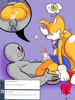 5_fingers ahegao anal anal_penetration anthro anthro_penetrated balls biped blush bodily_fluids bottomwear butt clothed clothing cowgirl_position crossdressing cum cum_in_ass cum_inside cum_while_penetrated cumshot duo ejaculation femboy fingers footwear from_front_position fur genital_fluids genitals heart_symbol human_on_anthro human_penetrating human_penetrating_anthro humanoid_genitalia humanoid_penis interspecies looking_pleasured male male/male male_on_anthro male_on_bottom male_on_human male_on_top male_penetrated male_penetrating male_penetrating_male masturbation multi_tail on_bottom on_top orgasm penetration penile penile_masturbation penis sex shoes skirt tail tail_under_skirt tears text vein veiny_penis white_body white_fur yellow_body yellow_fur taillove sega sonic_the_hedgehog_(series) anon miles_prower canid canine fox human mammal 2018 digital_media_(artwork) english_text hi_res