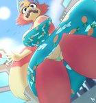 anthro big_breasts breasts camel_toe clothed clothing dress female genitals looking_at_viewer low-angle_view nipples one_breast_out open_mouth pussy pussy_floss solo surprise thong underwear upskirt wardrobe_malfunction worm's-eye_view azlech animal_crossing nintendo audie_(animal_crossing) canid canine canis mammal wolf absurd_res hi_res