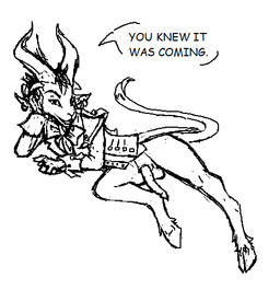 2_horns animal_genitalia animal_penis anthro arm_support balls bottomless bottomless_anthro bottomless_male bow_tie clothed clothing cloven_hooves curved_horn digitigrade ear_piercing ear_ring facial_hair fingers flaccid fur genitals goatee hair head_horn hooves horn jewelry looking_at_viewer lying male male_anthro on_side open_mouth partial_nudity partial_speech_bubble partially_clothed_anthro penis piercing ring_(jewelry) ring_piercing sharp_horn simple_background slim_anthro slim_male smile snout solo tail text topwear vest white_background plantera_(artist) dota valve valve_corporation quartero_the_unburdened mammal satyr 2025 aliasing binary_drawing black_and_white comic_sans digital_drawing_(artwork) digital_media_(artwork) english_description full-length_portrait line_art microsoft_paint_(artwork) monochrome pixel_(artwork) portrait