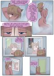 2015 anthro babystar biped canid comic detailed_background dialogue digital_media_(artwork) duo english_text female fur gemma_polson hair hi_res male mammal mirror rodent sciurid standing text tree_squirrel