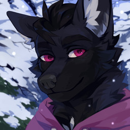 anthro black_body black_ears black_fur black_hair black_nose blurred_background clothed clothing detailed_background fur glistening glistening_eyes hair inner_ear_fluff looking_at_viewer male mouth_closed outside pink_clothing pink_eyes snow solo tuft unsigned white_inner_ear_fluff corzh77 canid canine fox mammal 1:1 absurd_res bust_portrait detailed hi_res icon portrait