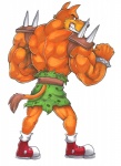 anthro armor belt biceps big_muscles biped black_nose bottomwear bracelet brown_body brown_fur clothed clothing fangs flexing footwear fur jewelry male muscular muscular_anthro muscular_male orange_body orange_fur pose rear_view shoes shorts simple_background sneakers solo spikes standing teeth topless white_background wristband arody activision crash_bandicoot_(series) tiny_tiger dasyuromorph mammal marsupial recently_extinct_species thylacine 2012 hi_res