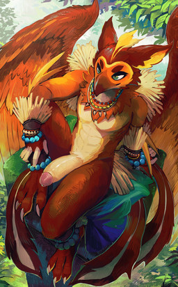 3_toes abs beak bodily_fluids bracelet claws erection feathered_wings feathers feet genital_fluids genitals glans humanoid_genitalia humanoid_penis jewelry male necklace penis precum sitting solo toes wings plive avian bird absurd_res hi_res