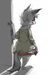 ambiguous_gender anthro blush clothed clothing light looking_back shadow solo standing underwear nobby_(artist) disney pack_street zootopia anneke_(weaver) wolter_(weaver) aardwolf hyena mammal hi_res