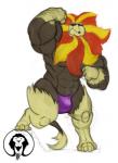 abs anthro anthrofied big_muscles big_pecs bulge clothing flexing male mane muscular muscular_anthro muscular_male pecs pokemorph pose solo speedo swimwear thick_thighs xatanlion nintendo pokemon felid generation_6_pokemon mammal pantherine pokemon_(species) pyroar alternate_version_at_source